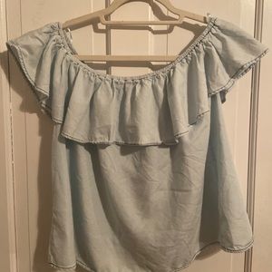 Light blue off the shoulder top